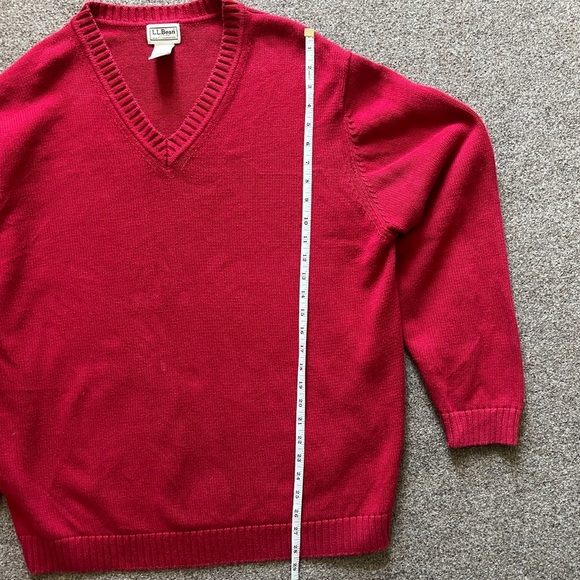 Vintage LL Bean Red V Neck Pullover Sweater Mens Size XL 100% Cotton Long Sleeve - Picture 7 of 12